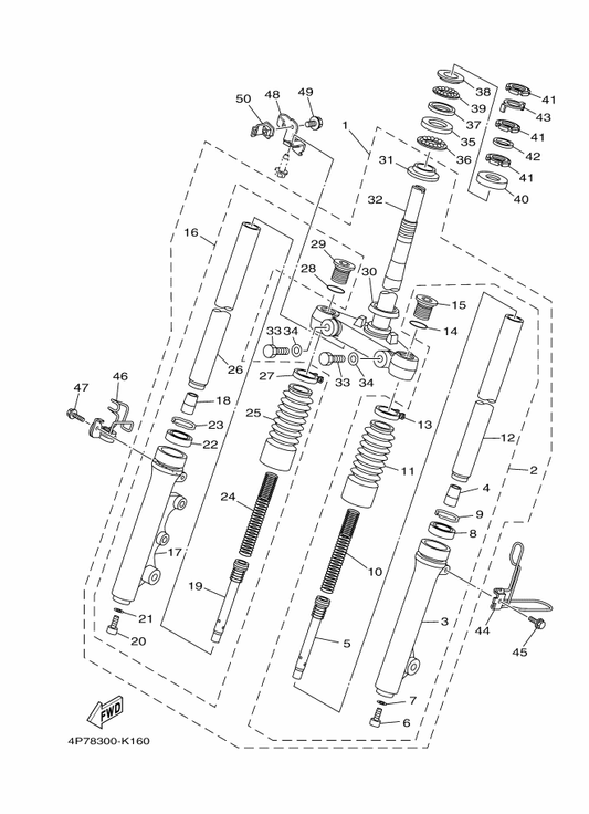 Yamaha 4GU-F3462-00 . Seal, Dust — shown on the Front Fork parts diagram