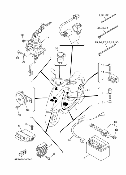 Yamaha 5WG-H3350-00 Flasher Relay Assy — shown on the Electrical 1 parts diagram