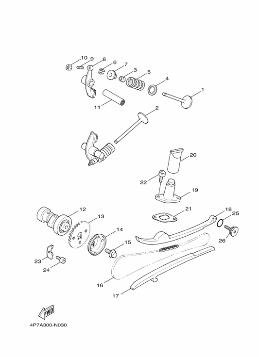 Yamaha 50M-12210-00 Tensioner Assy, Cam Chain — shown on the Camshaft & Valve parts diagram