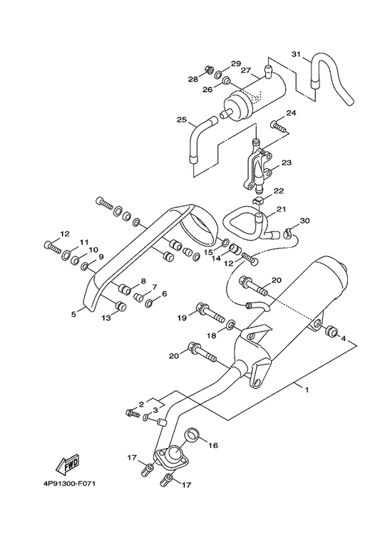 Yamaha 5ML-E4737-10 . Damper, Muffler — shown on the Exhaust parts diagram