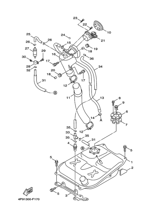 Yamaha 3D0-F4491-00 Bracket, Fuel Pump — shown on the Fuel Tank parts diagram