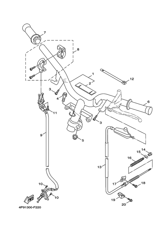 Yamaha 5ML-F6241-01 Grip — shown on the Steering Handle & Cable parts diagram