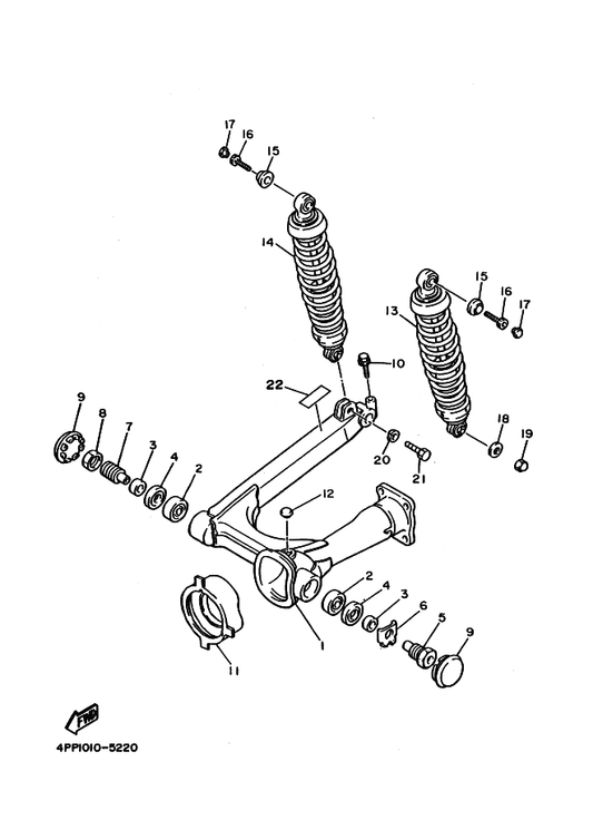 Yamaha 90215-22238 Washer, Lock — shown on the リヤアーム. サスペンシヨン parts diagram