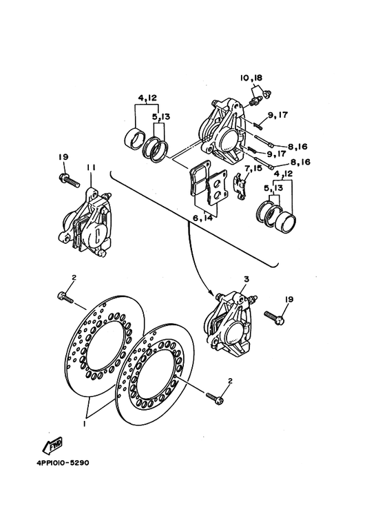 Yamaha 1WG-25919-00 . Support, Pad — shown on the Front Brake Caliper parts diagram