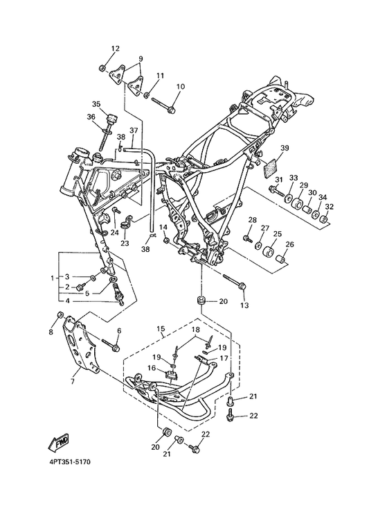 Yamaha 95817-10100 Bolt, Flange — shown on the Frame parts diagram