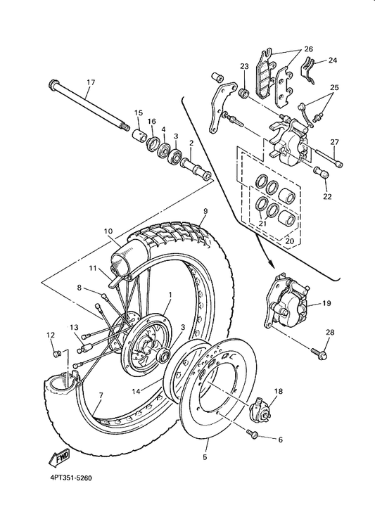 Yamaha 4PT-W0045-00 . Brake Pad Kit — shown on the Front Wheel parts diagram