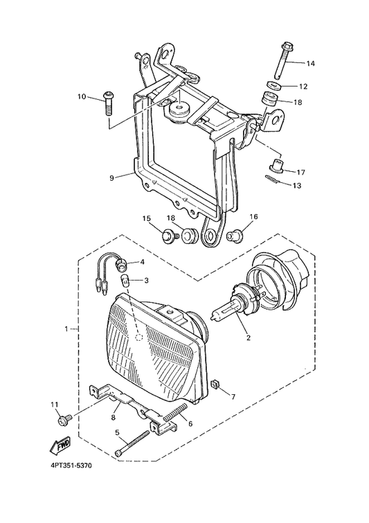 Yamaha 3TB-84329-00 Bolt, Wing 1 — shown on the Headlight parts diagram