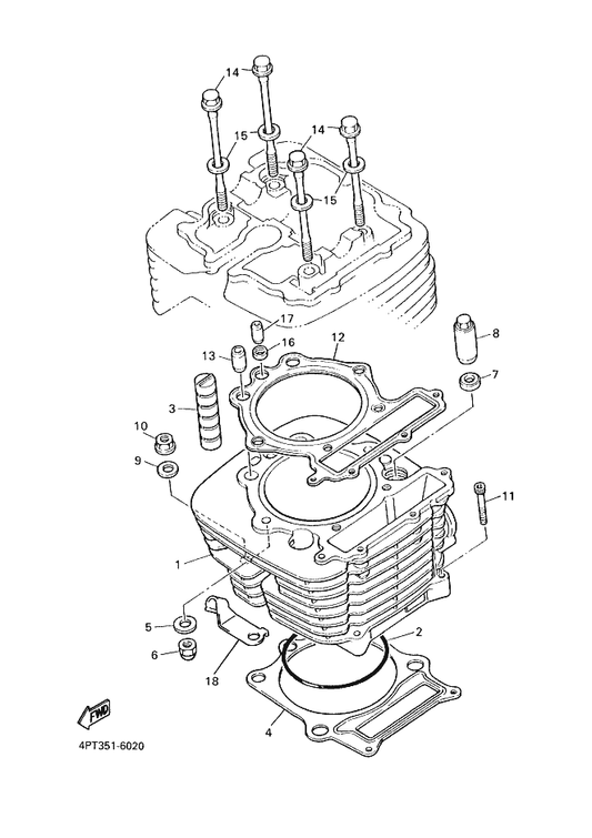 Yamaha 2KF-11181-01 Gasket, Cylinder Head 1 — shown on the Cylinder parts diagram