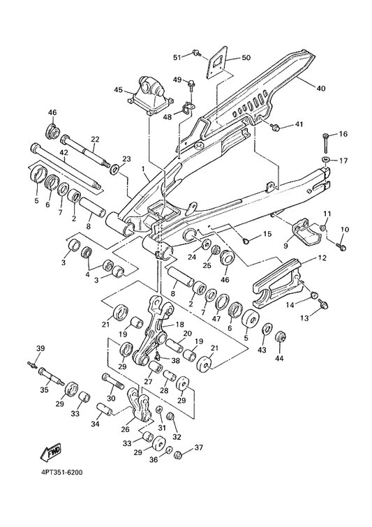 Yamaha 38V-22199-00 Support, Chain — shown on the Rear Arm parts diagram
