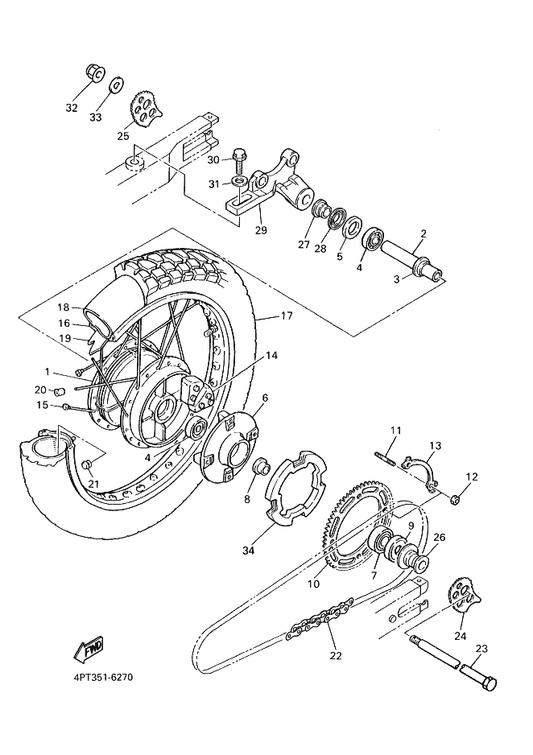 Yamaha 3AJ-25381-01 Axle, Wheel — shown on the Rear Wheel parts diagram