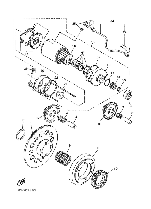 Yamaha 3AJ-81801-00 . Brush Set — shown on the Starter Clutch parts diagram