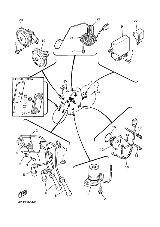 Yamaha 4KG-83371-01 Horn — shown on the Electrical 1 parts diagram