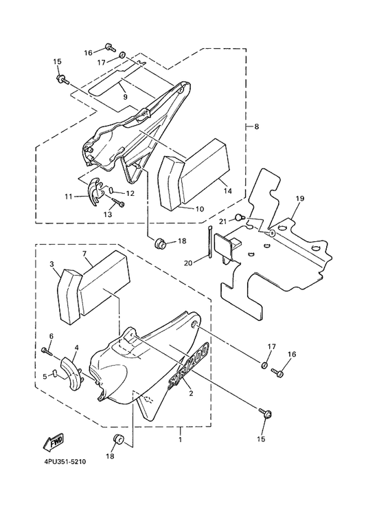 Yamaha 4KG-21746-00 . Damper — shown on the Side Cover parts diagram
