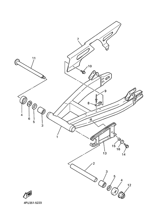 Yamaha 4KG-22321-00 Stay, Chain Case 1 — shown on the Rear Arm parts diagram