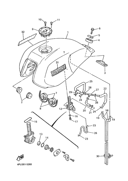 Yamaha 4KG-24314-00 Pipe 4 — shown on the Fuel Tank parts diagram