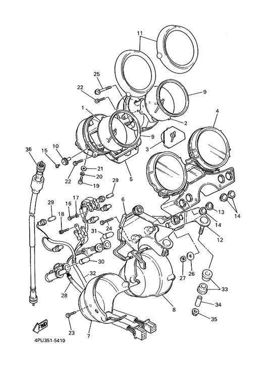 Yamaha 90167-04057 . Screw, Tapping — shown on the Meter parts diagram
