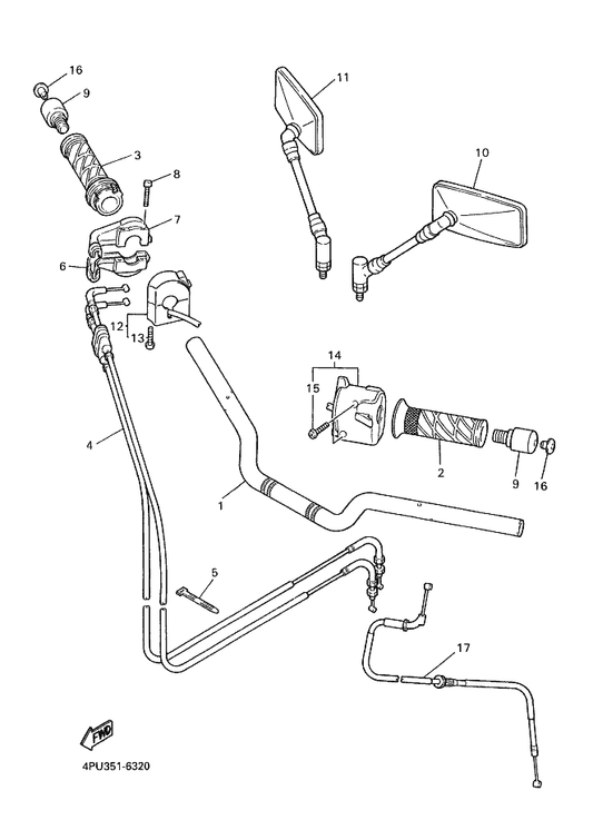 Yamaha 4X7-23469-10 Cap, Bolt — shown on the Steering Handle & Cable parts diagram