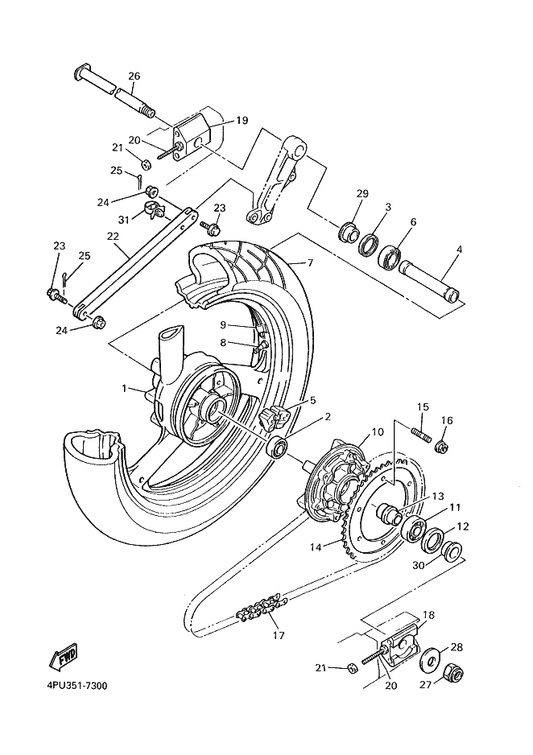 Yamaha 4KG-25364-00 Damper — shown on the Rear Wheel parts diagram
