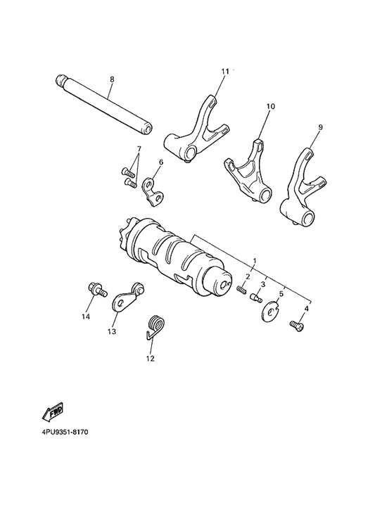 Yamaha 3XW-18513-00 Fork, Shift 3 — shown on the Shift Cam & Fork parts diagram