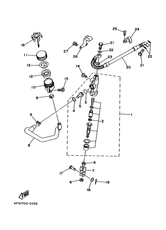 Yamaha 4GY-2583V-00 Rr. Master Cylinder Assy. — shown on the Rear Master Cylinder parts diagram