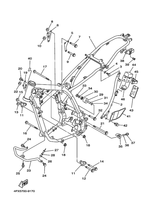 Yamaha 90105-10609 Bolt, Flange — shown on the Frame parts diagram
