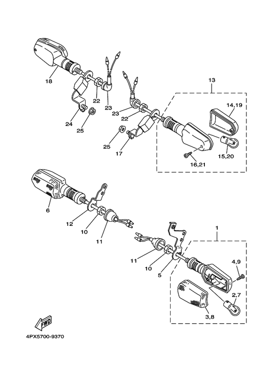 Yamaha 4PX-83328-10 Stay, Flasher 2 — shown on the Flasher Light parts diagram