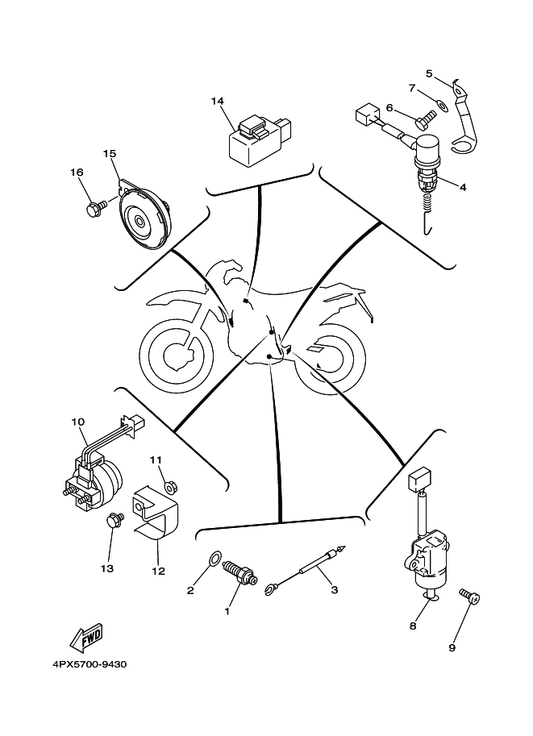 Yamaha 3LD-82566-30 Switch, Side Stand — shown on the Electrical 2 parts diagram