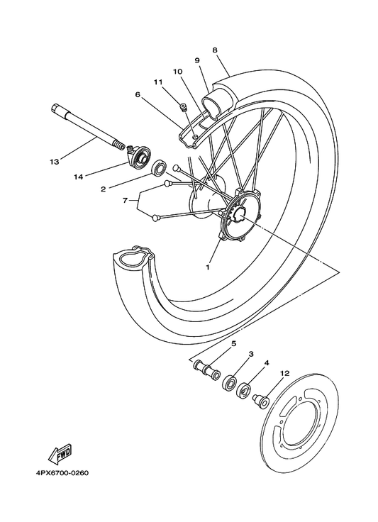 Yamaha 4PX-25190-00 Gear Unit Assy — shown on the Front Wheel parts diagram