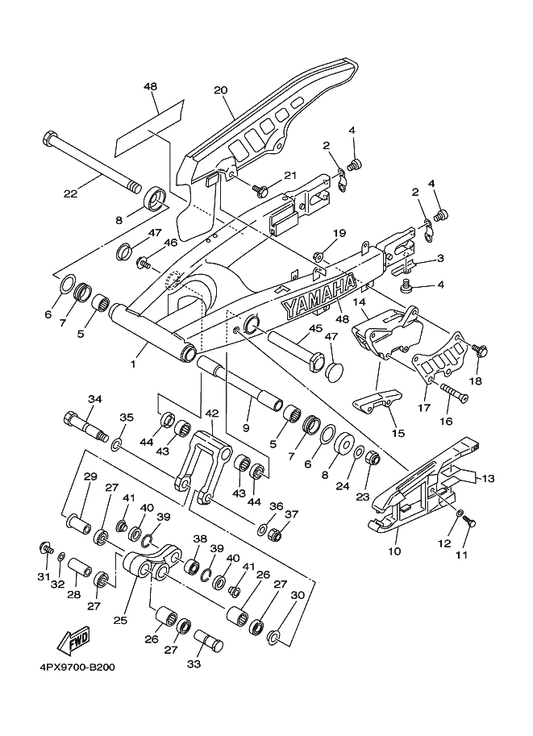Yamaha 90201-14740 Washer, Plate — shown on the Rear Arm parts diagram
