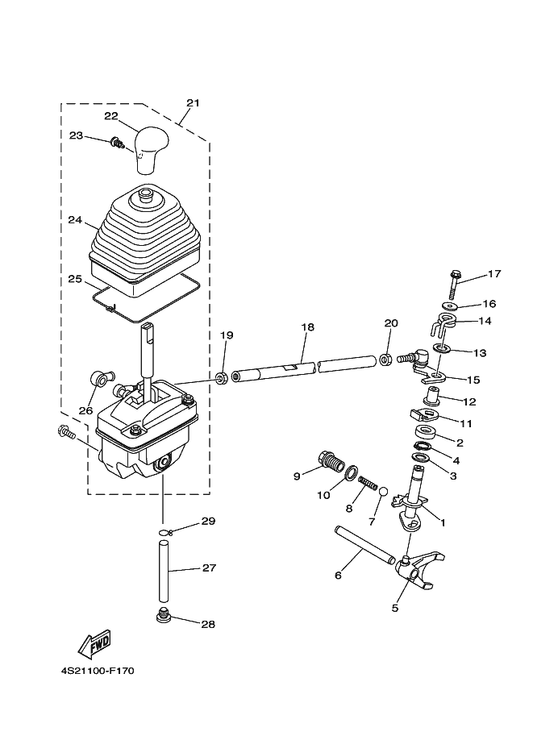 Yamaha 5TE-18174-00 . Knob, Shift Lever — shown on the Shift Shaft parts diagram