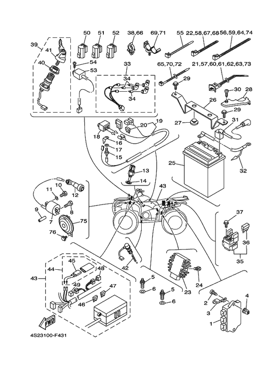Yamaha 5TE-H2128-01 Bracket, Battery — shown on the Electrical 1 parts diagram