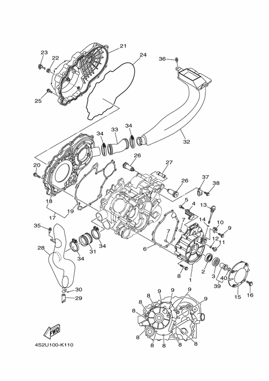 Yamaha 1D9-E5473-00 Duct, Air — shown on the Crankcase Cover 1 parts diagram