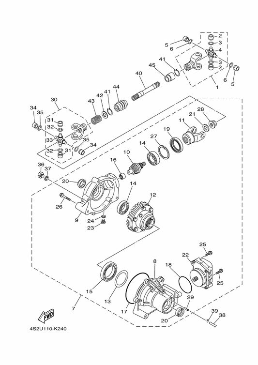 Yamaha 3B4-46162-01 . Housing, Bearing 2 — shown on the Front Differential parts diagram