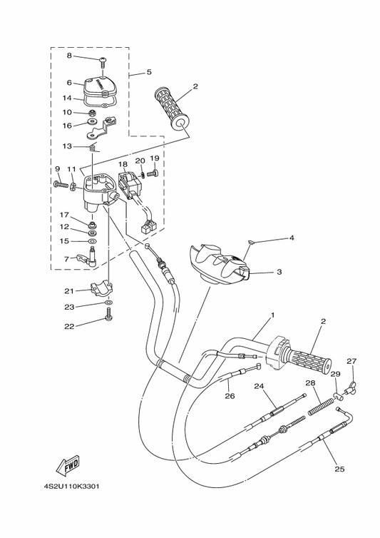 Yamaha 4S2-F6341-00 Wire, Brake 1 — shown on the Steering Handle & Cable parts diagram
