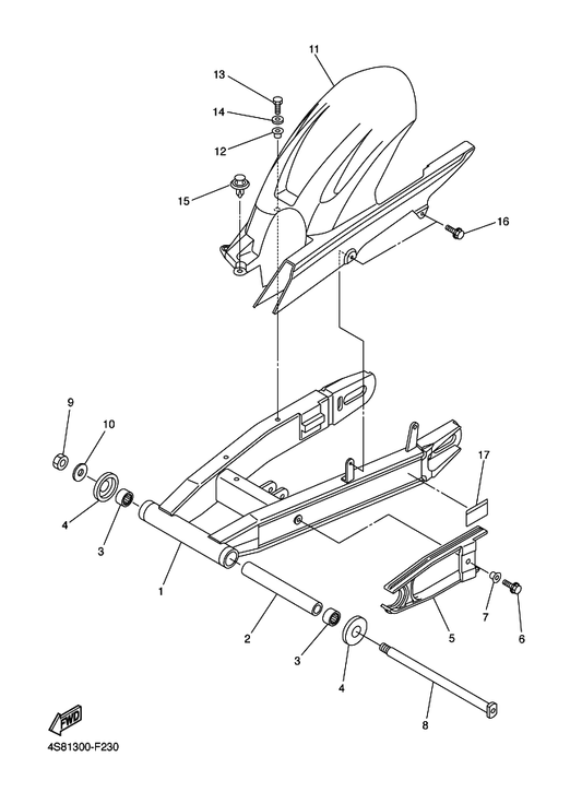 Yamaha 4S8-22110-00 Rear Arm Comp. — shown on the Rear Arm parts diagram