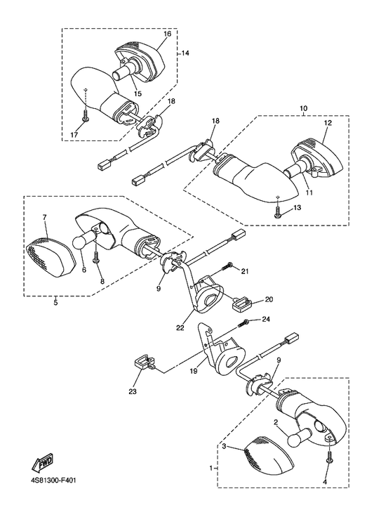Yamaha 5PW-83320-01 Front Flasher Light Assy 2 — shown on the Flasher Light parts diagram
