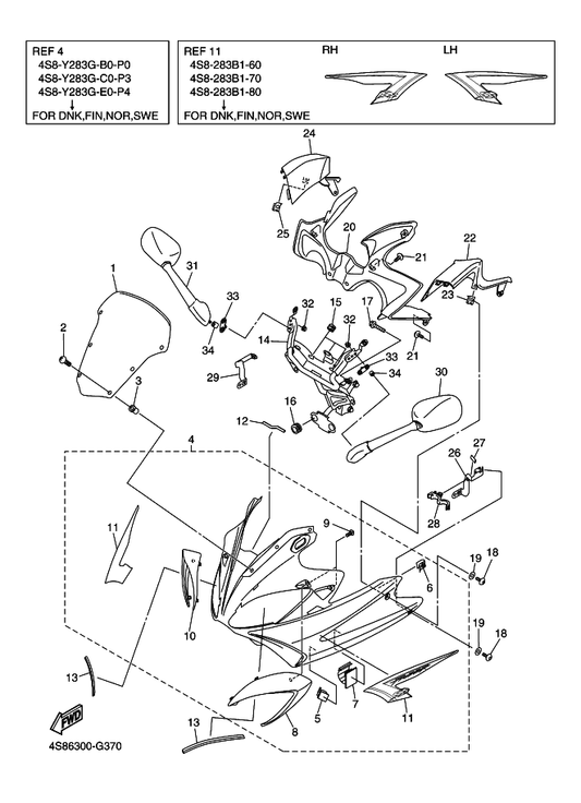Yamaha 4S8-2836A-00 Bracket 1 — shown on the Cowling 1 parts diagram