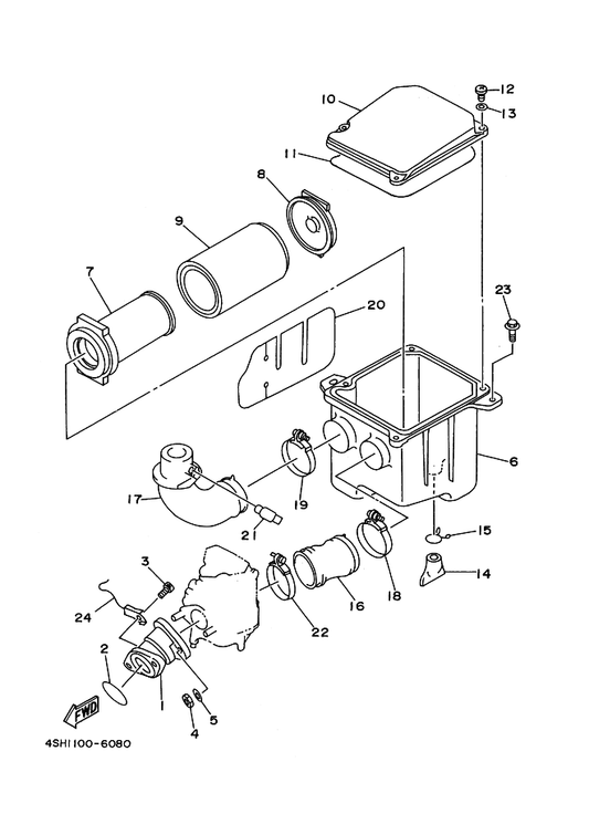 Yamaha 1YW-14458-01 Guide — shown on the Intake parts diagram