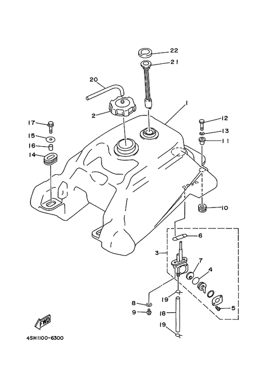 Yamaha 2HR-24500-02 Fuel Cock Assy 1 — shown on the Fuel Tank parts diagram