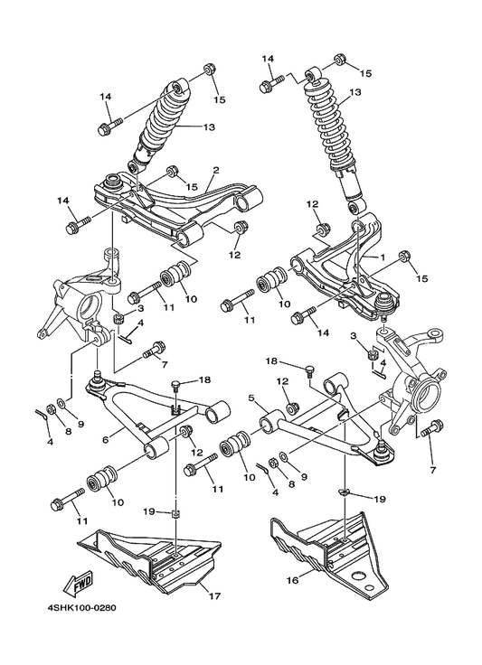 Yamaha 4SH-23350-00 Shock Absorber Assy — shown on the Front Suspension & Wheel parts diagram