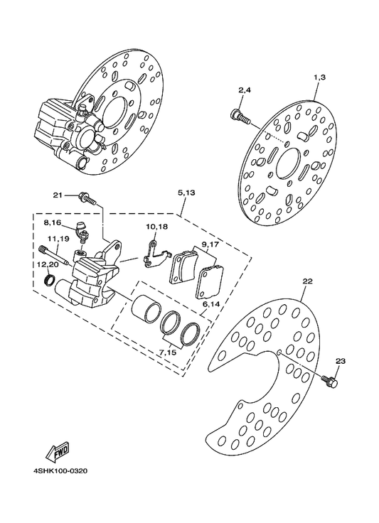 Yamaha 4WV-2580U-00 Caliper Assy (Right) — shown on the Front Brake parts diagram