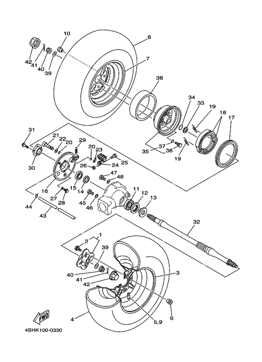 Yamaha 4GB-2531E-00 Drum, Brake — shown on the Rear Wheel parts diagram