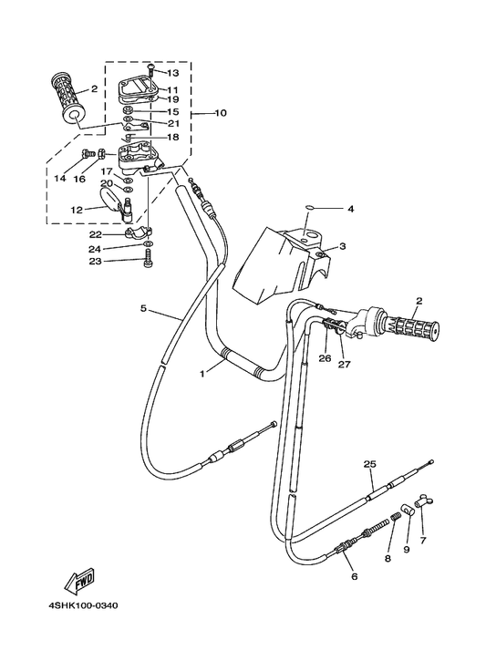 Yamaha 4SH-26331-10 Cable, Starter 1 — shown on the Steering Handle & Cable parts diagram