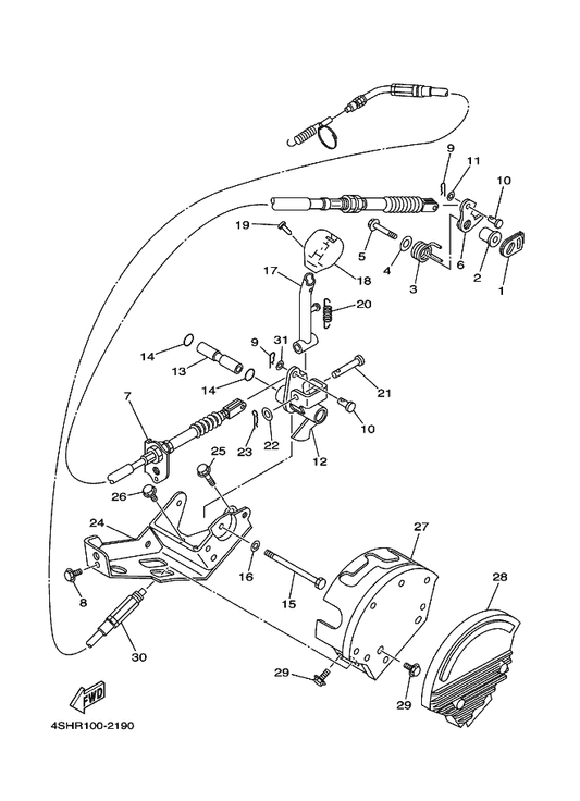 Yamaha 4GB-2637F-12 Cable, Control 2 — shown on the Shifter parts diagram