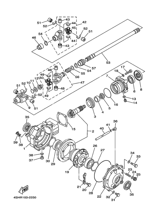 Yamaha 4UM-46146-01 Yoke, Joint 2 — shown on the Front Differential parts diagram