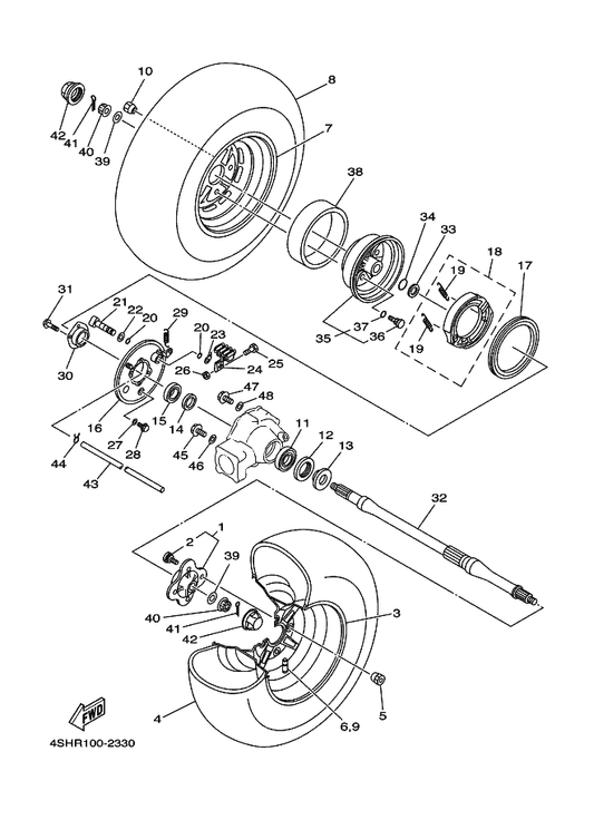 Yamaha 4WV-W253E-01 Brake Shoe Kit — shown on the Rear Wheel parts diagram