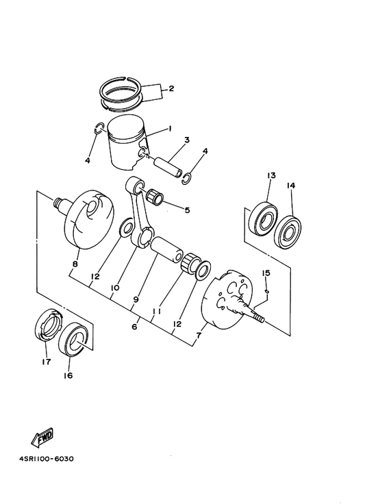 Yamaha 2VM-11633-01 . Pin, Piston — shown on the Crankshaft. Piston parts diagram