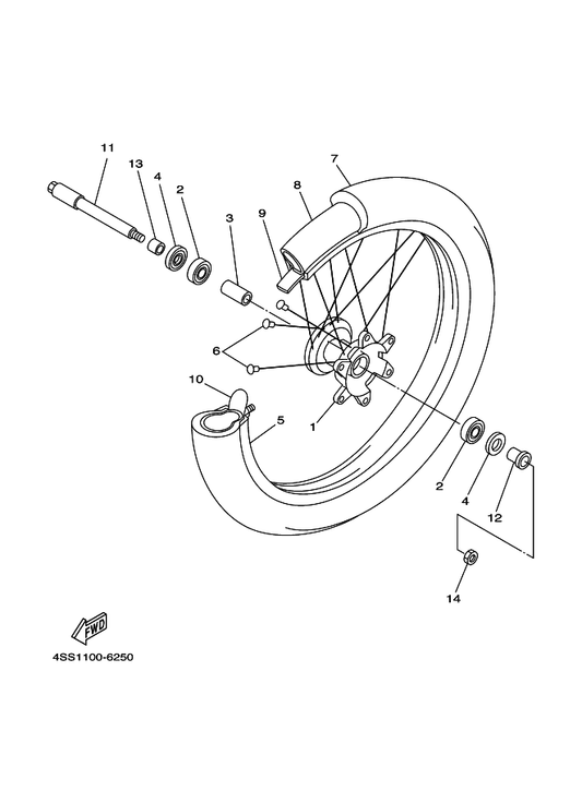 Yamaha 93102-25360 Oil Seal — shown on the Front Wheel parts diagram