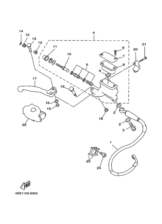 Yamaha 90465-16258 Clamp — shown on the Front Master Cylinder parts diagram