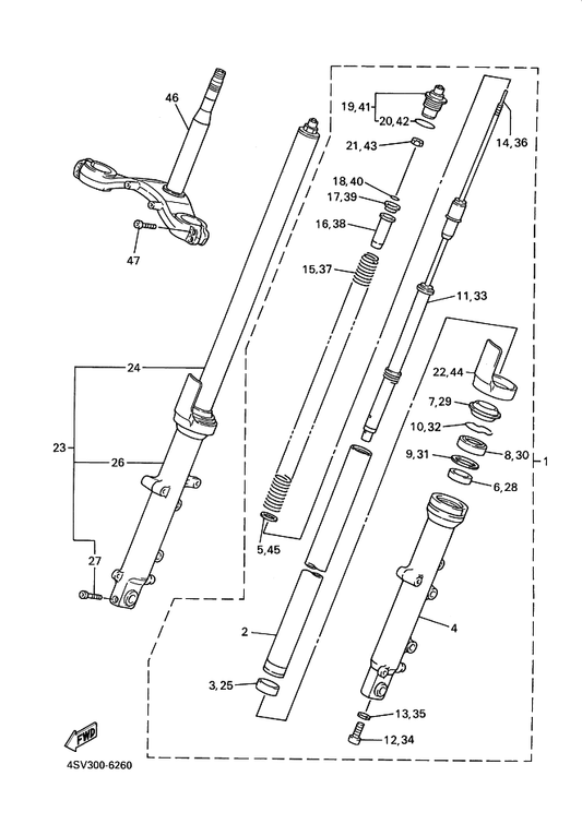 Yamaha 91314-10025 . Bolt — shown on the Front Fork parts diagram